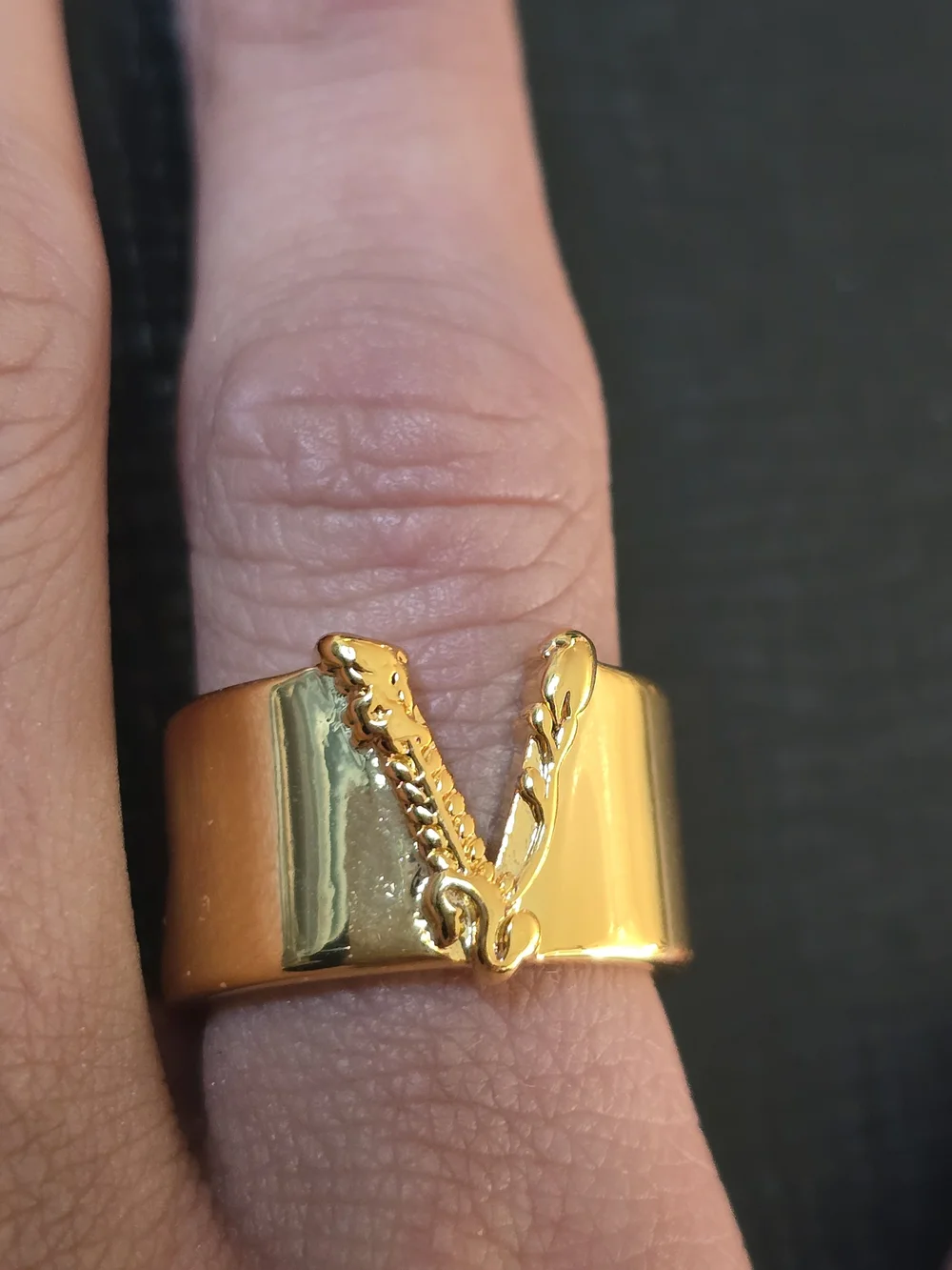Versace Polished Gold Logo Band Ring
